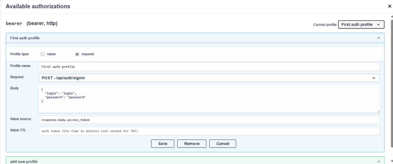 Authorization modal with profile types